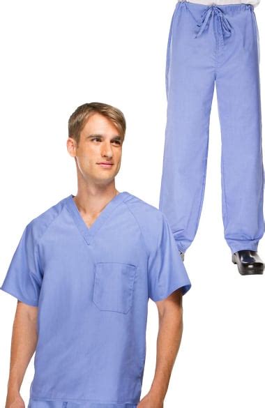 Basics By Allheart Mens V Neck Scrub Top And Drawstring Scrub Pant Set