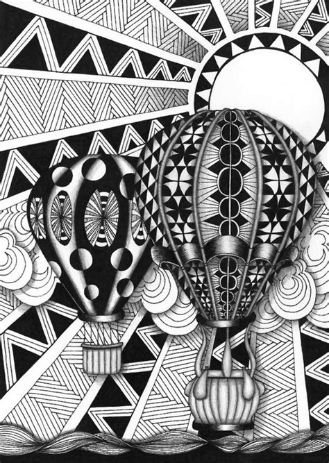 Hot Air Balloons By Alma Trstenjak Zentangle Art Tangle Art Zentangle Artwork