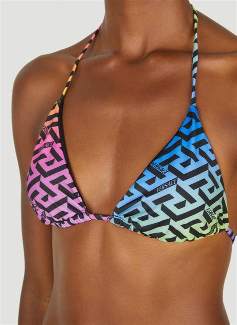 Rainbow Greca Triangle Bikini Top In Purple Versace