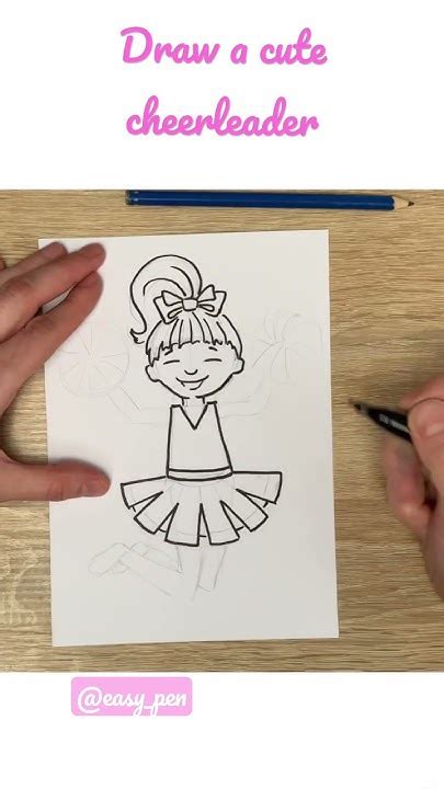 Draw A Cute Cheerleader With Easy Pen Youtube