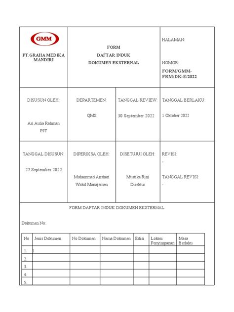 Form Daftar Induk Dokumen Eksternal Pdf