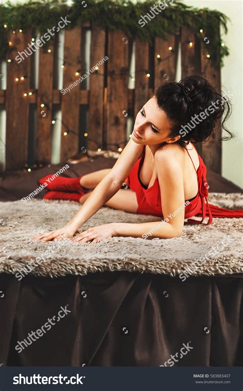Beautiful Sexy Brunette Girl Red Dress Stock Photo Shutterstock