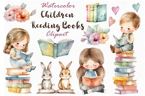 Children Reading Books Clipart Graphic by passionpngcreation · Creative ...