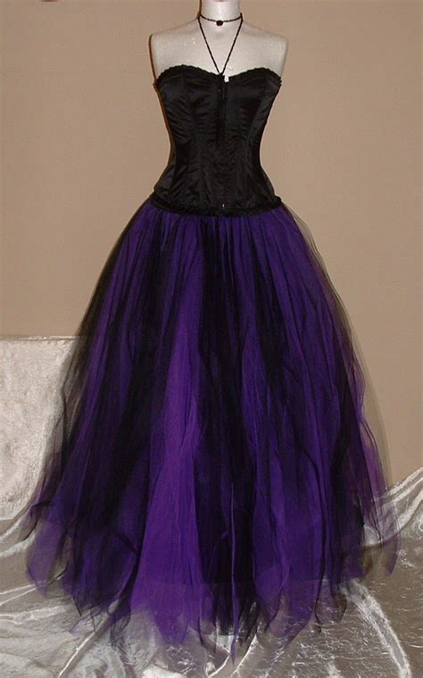 Long Tulle Tutu Skirt Petticoat Unique Black Purple 4 LAYERS Etsy