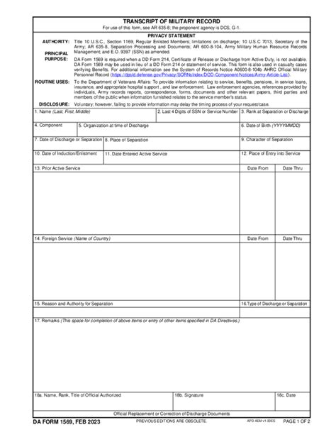 Fillable Online Armypubs Army TRANSCRIPT OF MILITARY RECORD DA FORM