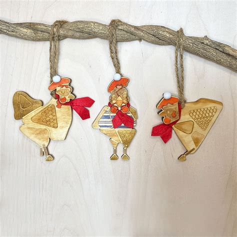 Three French Hens Christmas Tree Decorations Etsy Uk