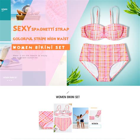 Sexy Spaghetti Strap Colorful Stripe Print Underwire Padded Bandeau High Waist Women Bikini Set