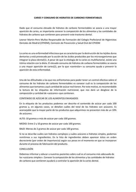 Caries Y Consumo De Hidratos De Carbono Fermentables Estefan A