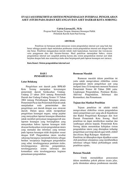 PDF EVALUASI EFEKTIFITAS SISTEM PENGENDALIAN INTERNAL PENGOLAHAN ASET