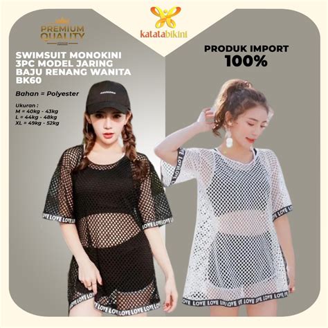 Jual Katata Bikini Swimsuit Monokini 3pc Dapet Outer Model Jaring Baju