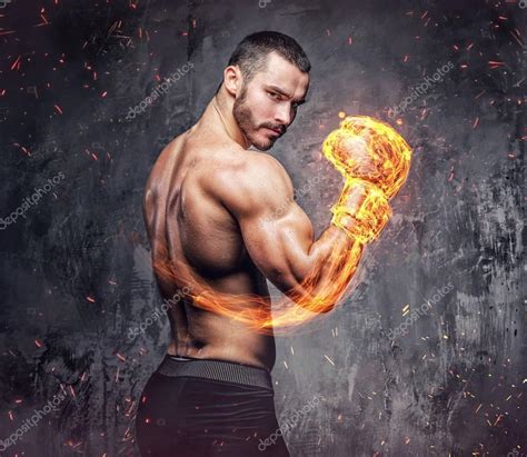 Shirtless Fighter With Burning Boxer Glove Stock Photo By Fxquadro