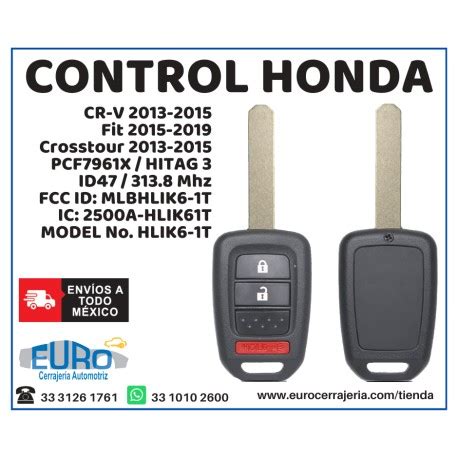 Honda CRV Llave Remoto 313 8 Mhz MLBHLIK6 1T