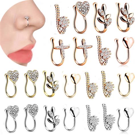 Ellier New Women Ziron Fake Septum Love Heart Stainless Steel Fake Nose