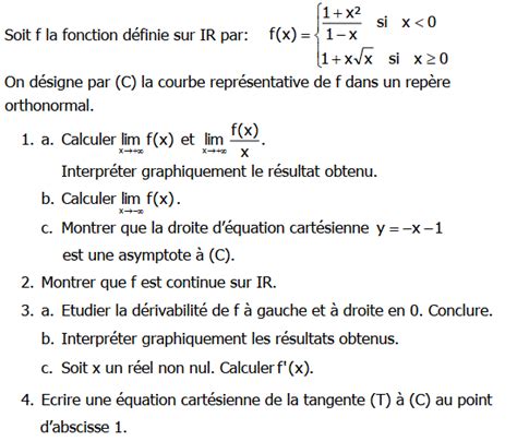 Dérivabilité Exercice 56 3eme année secondaire