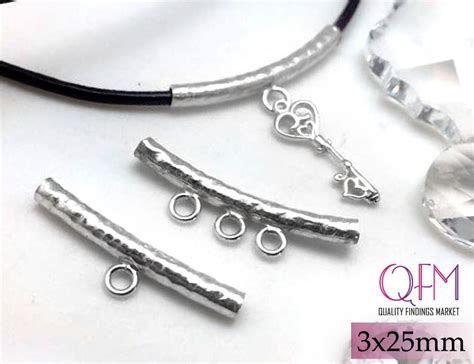 2pcs Sterling Silver 925 Curve Tube Hammered Beads 3x25mm With Etsy