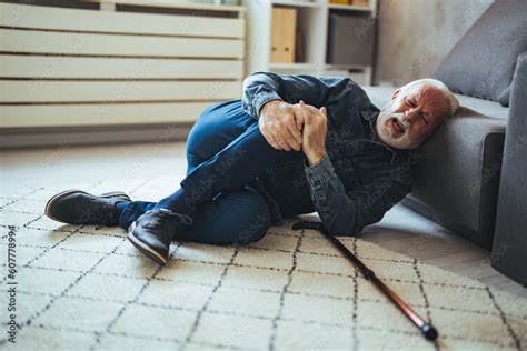 Elderly Senior Man Slip And Fall Fallen Old Person In The Living Room