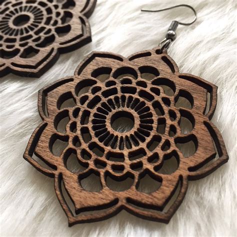 Wood Mandala Earrings Statement Earrings Laser Cut Jewelry Etsy