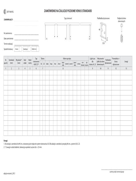 Fillable Online Anwis Zam Wienie Na Aluzje Poziome Venus Standard