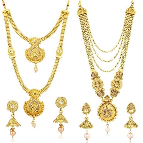 Sukkhi Traditional Pearl Gold Plated Long Haram Necklace Set Combo For