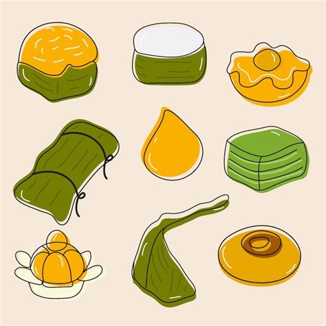 Illustration Collation Hand Painted Thai Dessert Isolated Background