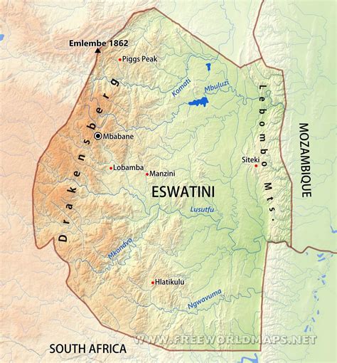 Eswatini Physical Map