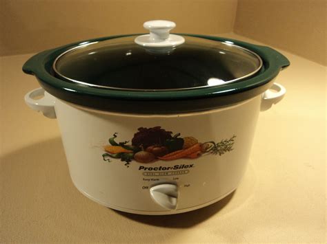 Proctor Silex Slow Cooker Crock Pot Qt White Green Oval On Ebid