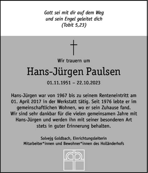 Traueranzeigen von Hans Jürgen Paulsen sh z Trauer