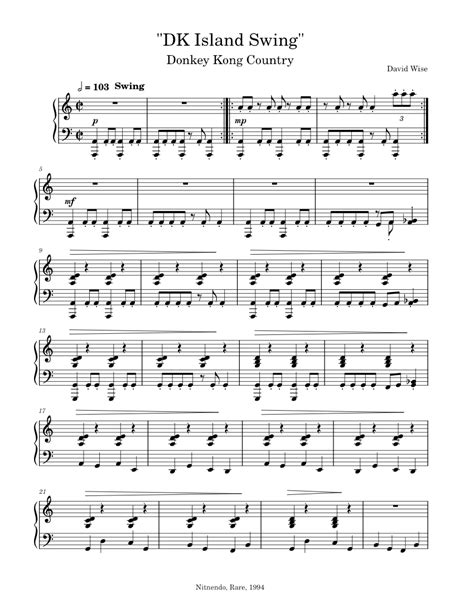 Dk Island Swing Donkey Kong Country Sheet Music For Piano Solo