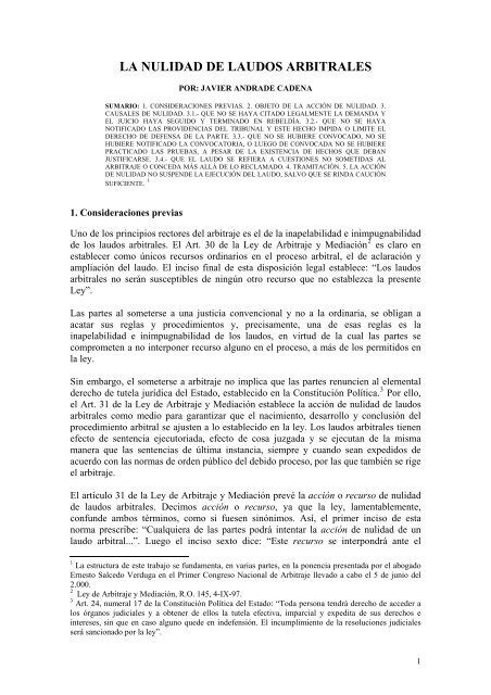 La Nulidad De Laudos Arbitrales Andrade Veloz And Associates