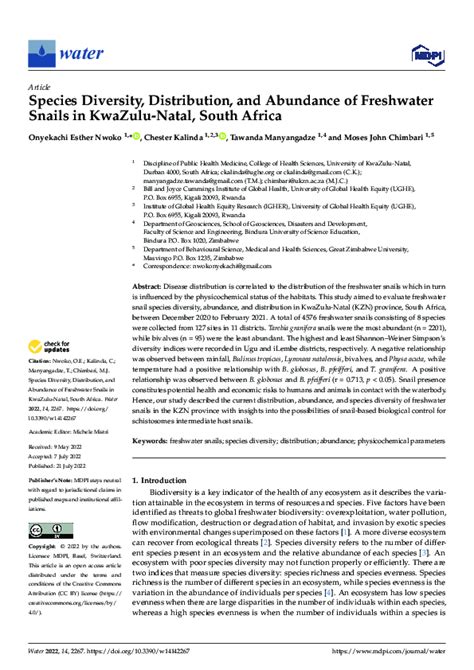 Pdf Species Diversity Distribution And Abundance Of Freshwater