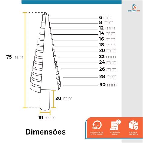 Broca Escalonada Cônica 6 A 30mm Hss Em Aço Rápido Starfer