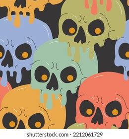 Psychedelic Drippy Paint Skull Seamless Pattern Stock Vector Royalty