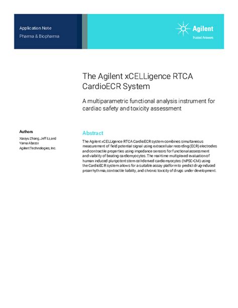 Pdf The Agilent Xcelligence Rtca Cardioecr System A Multiparametric