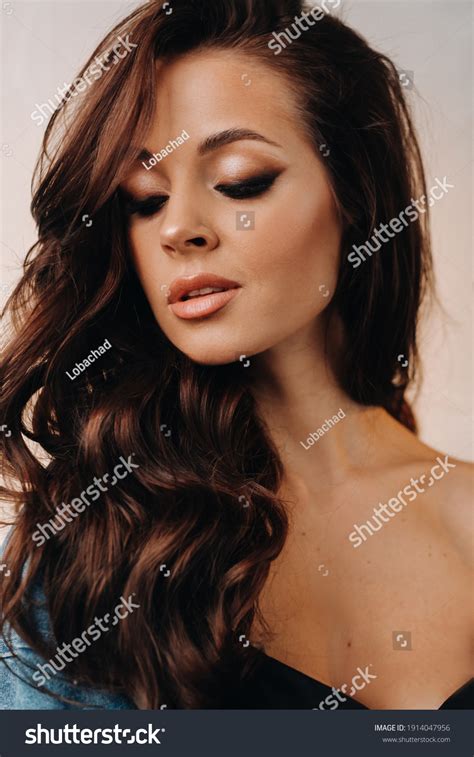 Brunette Girl Long Hair Poses Studio Stock Photo 1914047956 Shutterstock