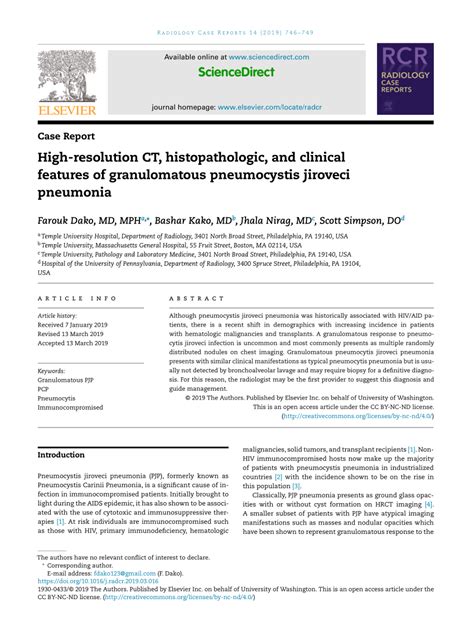 Pdf High Resolution Ct Histopathologic And Clinical Features Of Granulomatous Pneumocystis