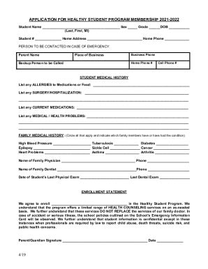 Fillable Online Rrms Pasco K12 Fl HEALTHY STUDENT PROGRAM APPLICATION