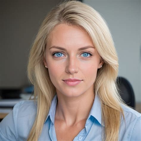 Handsome Blonde Woman Blue Eyes At The Office