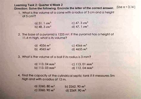 SOLVED Learning Task 2 Solve The Following Encircle The Letter Of