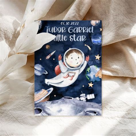 Invitatie Botez Sau Aniversare Handmade Outer Space Astronaut