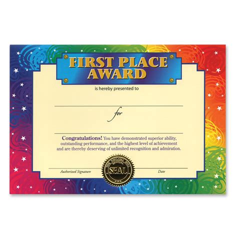 First Place Winner Certificate