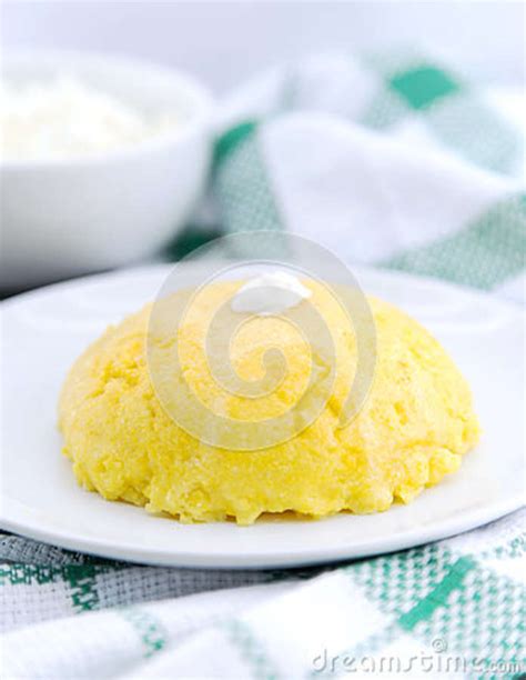 Italian Traditional Polenta Porridge Made From Cornmeal Mamaliga With