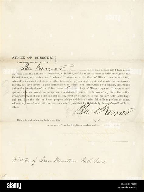 944 Loyalty Oath Of Ben Farrar Of Missouri County Of St Louis Stock