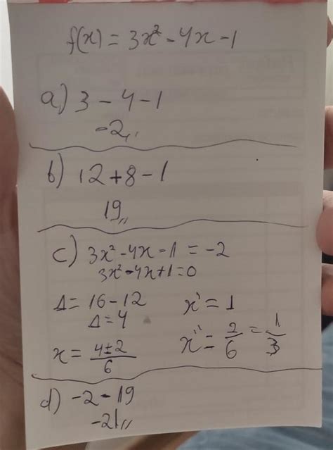 Dada A Função Quadrática F X 3x² 4x 1 Determine A F 1 B F 2 C F