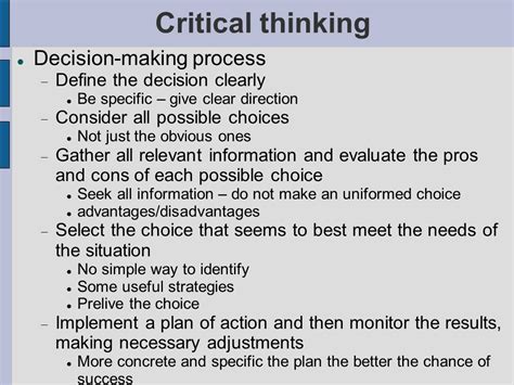 Critical Thinking Decision Making Process Critical Thinking