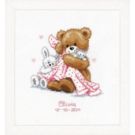 Teddy And Blanket Birth Record Counted Cross Stitch Kit By Vervaco