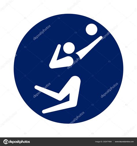 Round Volleyball Pictogram New Sport Icon In Blue Circle Stock Vector