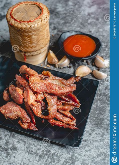 Deep Fried Sun Dried Pork Moo Dad Deaw Thai Food Stock Image Image