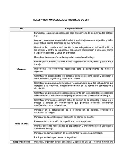 Roles Y Responsabilidades Frente Al Sg