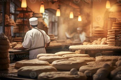 Inside Of A Traditional Arabic Bakery Filled With Stacks Of Freshly