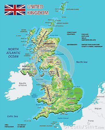 Physical Map United Kingdom High Detailed Map England Scotland Ireland